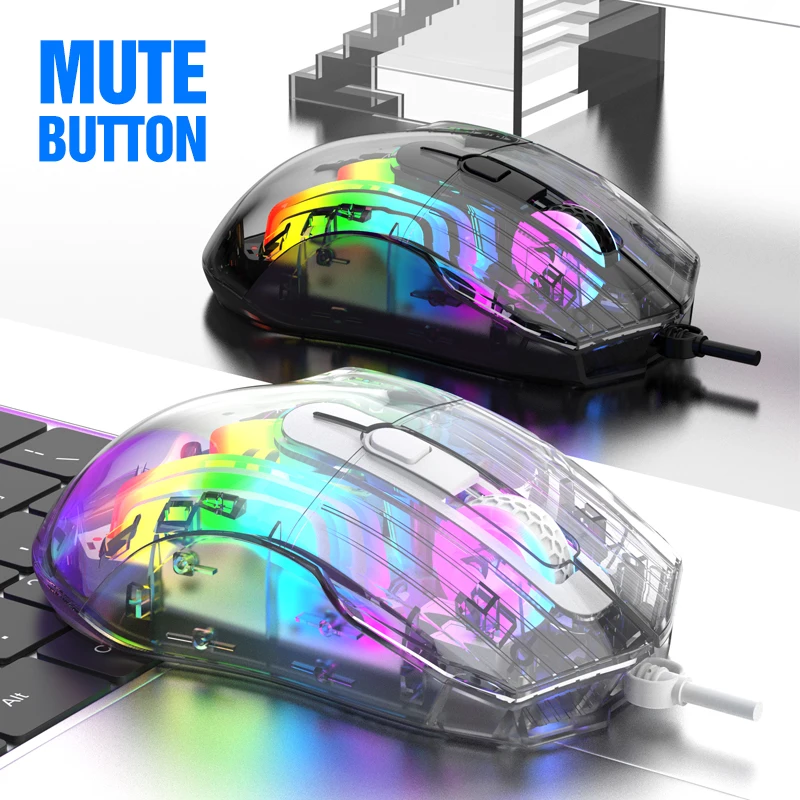 ماوس ألعاب سلكي شفاف من K-snake Q16 بتأثير إضاءة RGB للكمبيوتر المحمول وسطح المكتب والألعاب والمكتب كتم الصوت ماكرو قابل للبرمجة #6