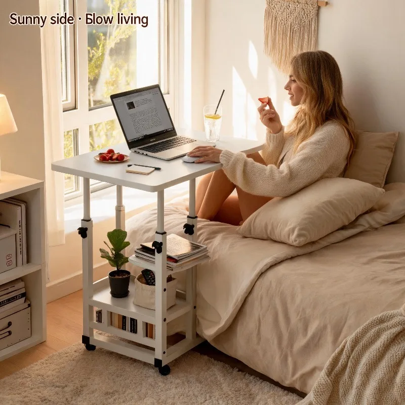 Adjustable Height Laptop Desk, Movable Computer Desk, Double-Layer Storage Compartment, Sturdy and Durable Metal Frame, Equipped with Convenient Height Adjustment Knob, Versatile Style, Suitable for V image 5
