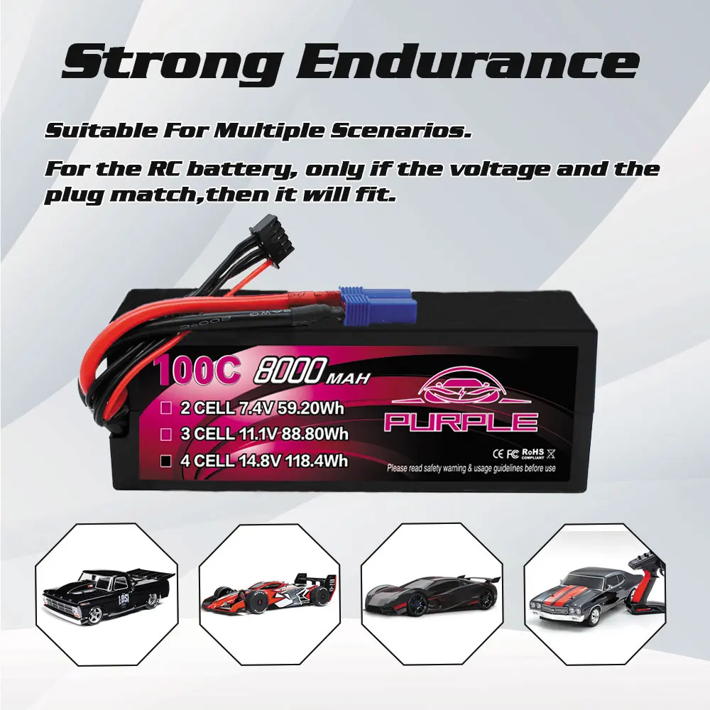 CNHL 2S 3S 4S Lipo Battery 8000mAh 7.4V 11.1V 14.8V 100C Hardcase with EC5 T Plug for RC Car Boat Vehicle Truck Tank Buggy