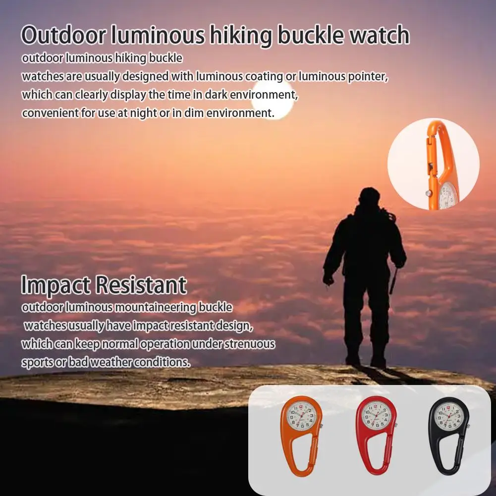 Outdoor Luminous Hiking Buckle Watch Luminous Clip-On Hanging Watch Carabiner Climbing Backpack Multifunctional Pocket N0M5