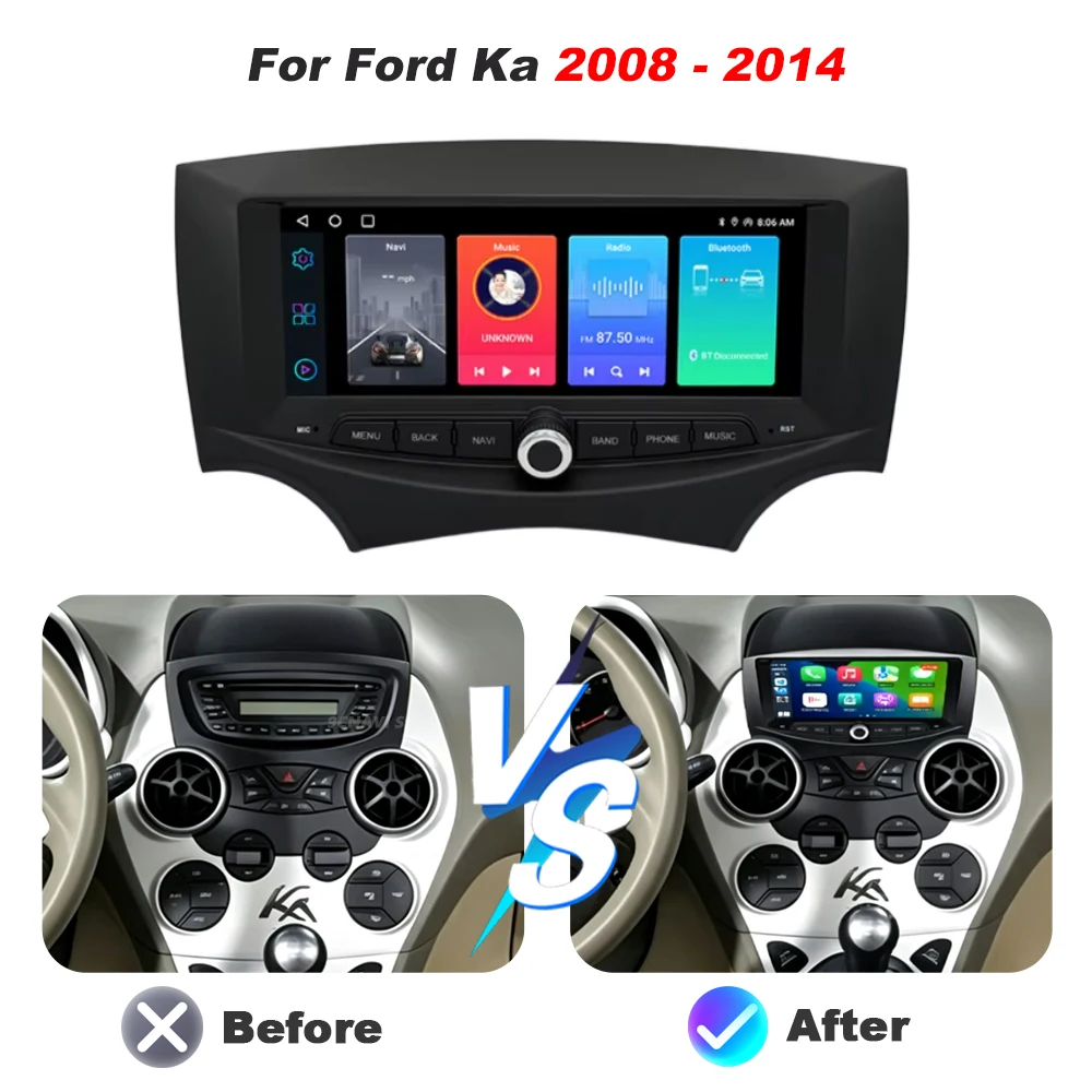 For Ford Ka 2008-2014 Android 16 Auto GPS Navigation Wireless Carplay Car Multimedia Video Player Stereo DSP Autoradio Head Unit