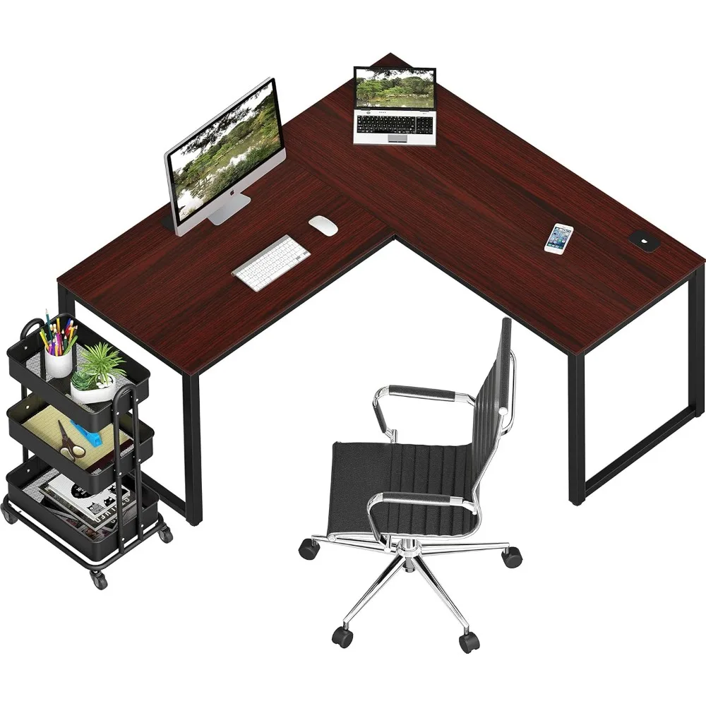 مكتب زاوية على شكل حرف L، مقاس 55 × 60، لمسة نهائية من الكرز، مكتب كمبيوتر عالي الجودة