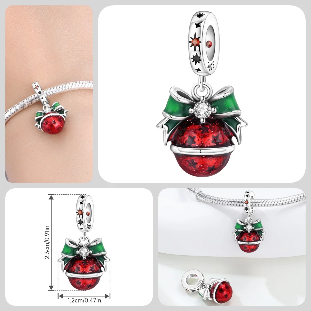 Original 925 Sterling Silber Zirkon Schneeflocken-Charm-Anhänger DIY Perle Passend für Armband Halskette Schmuck Feiertagsgeschenke für Frauen – Detail 13