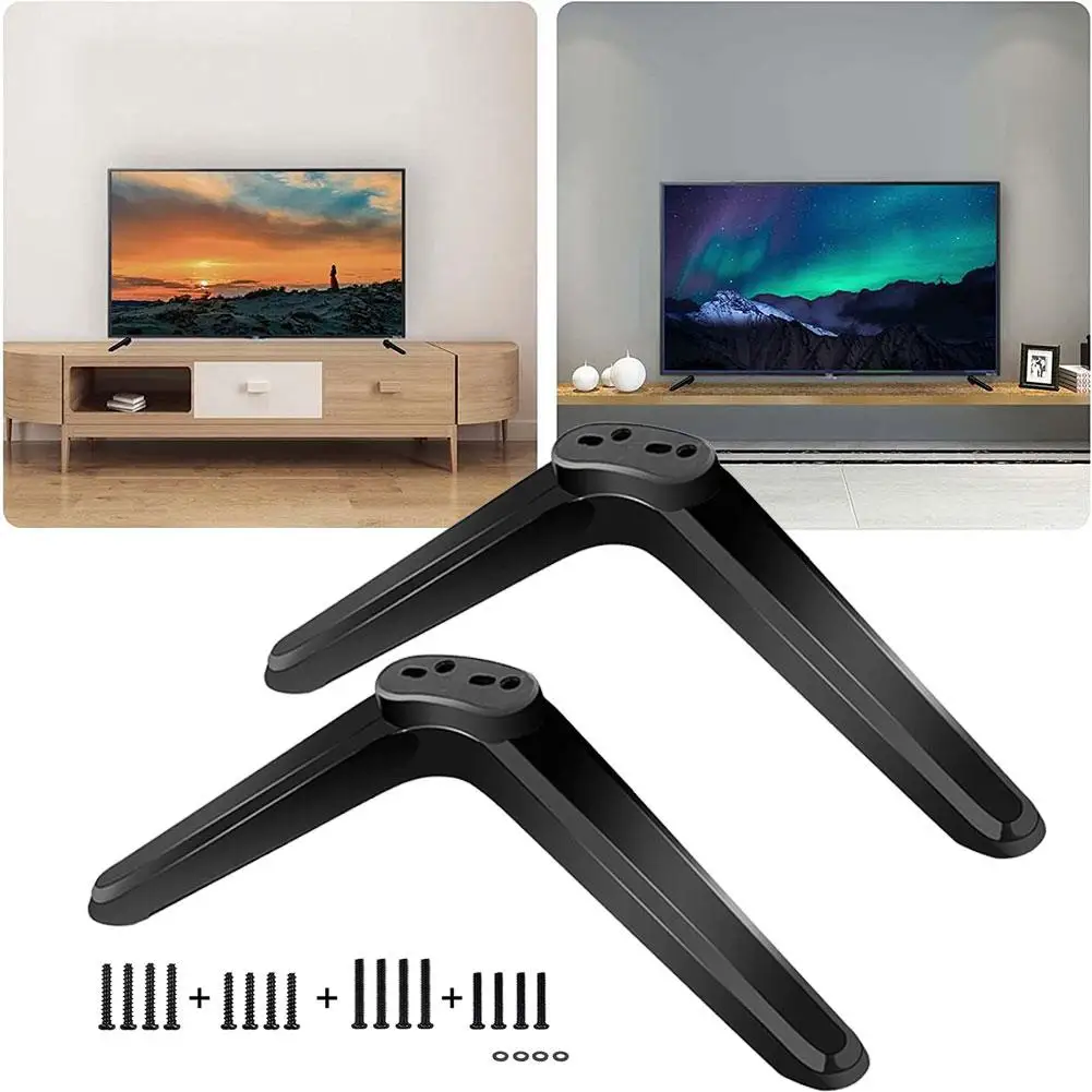 Universal TV Base Stand Legs with Non-slip Pads with Screws TV Stand Base Mount Black Television Tabletop Foot Bedroom