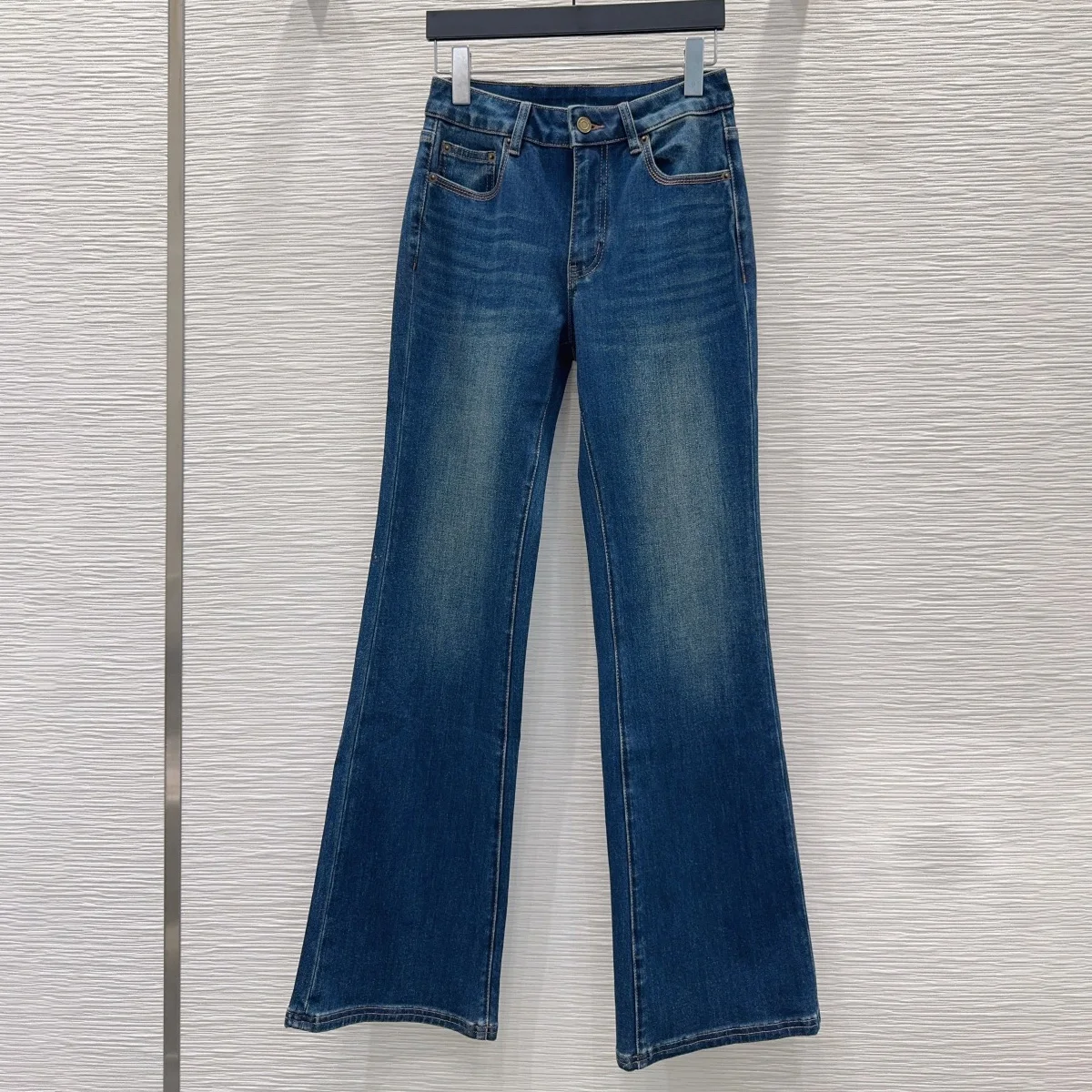 High Quality Women Blue Flare Jeans High Waist Vintage Washed Slim Fit Bootcut Denim Pants lyt2610919