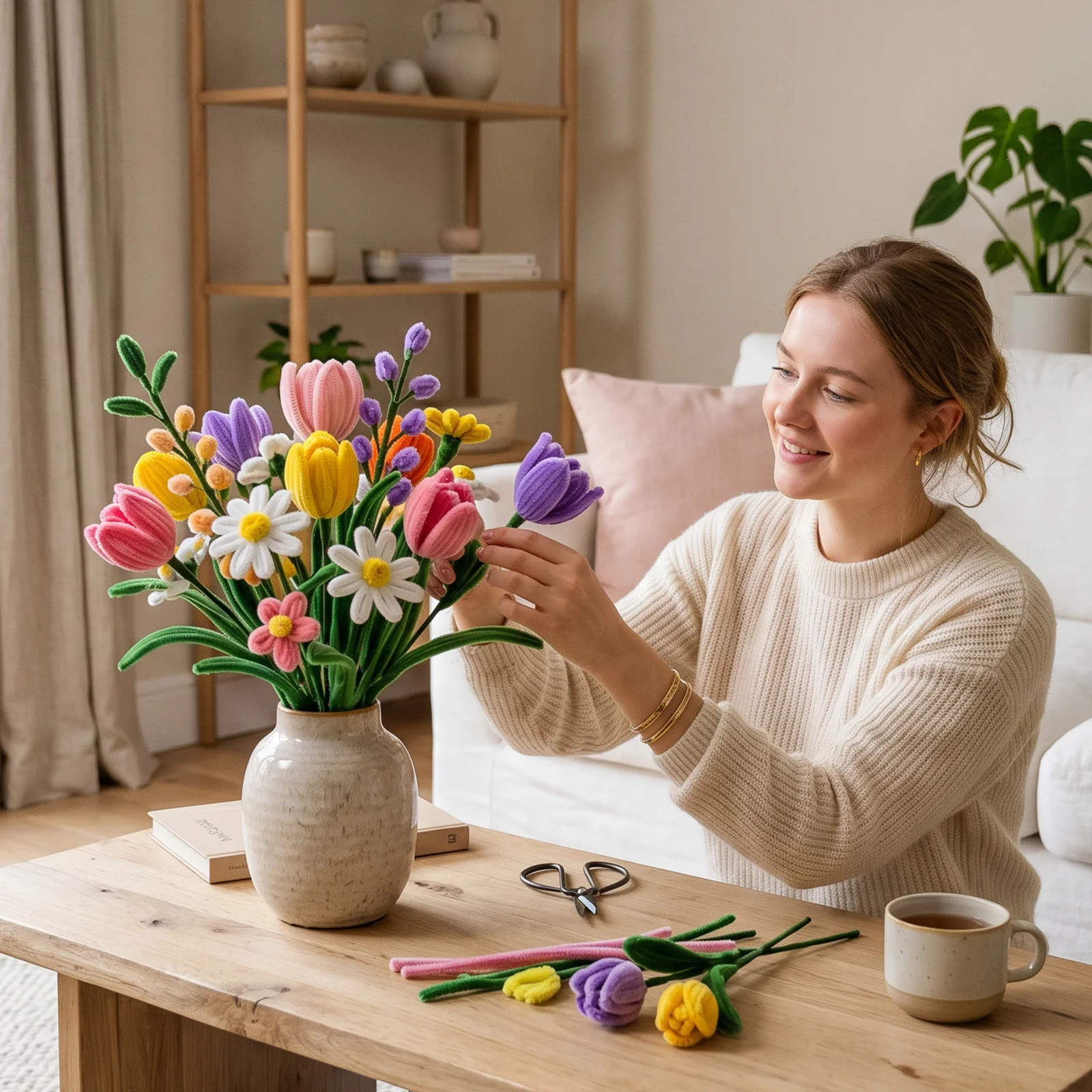 1050Pcs Pipe Cleaner DIY Flower Craft Kit 18 Colors Chenille Stem Set with Floral Tape Stem and Accessories DIY Handmade Bouquet view 6