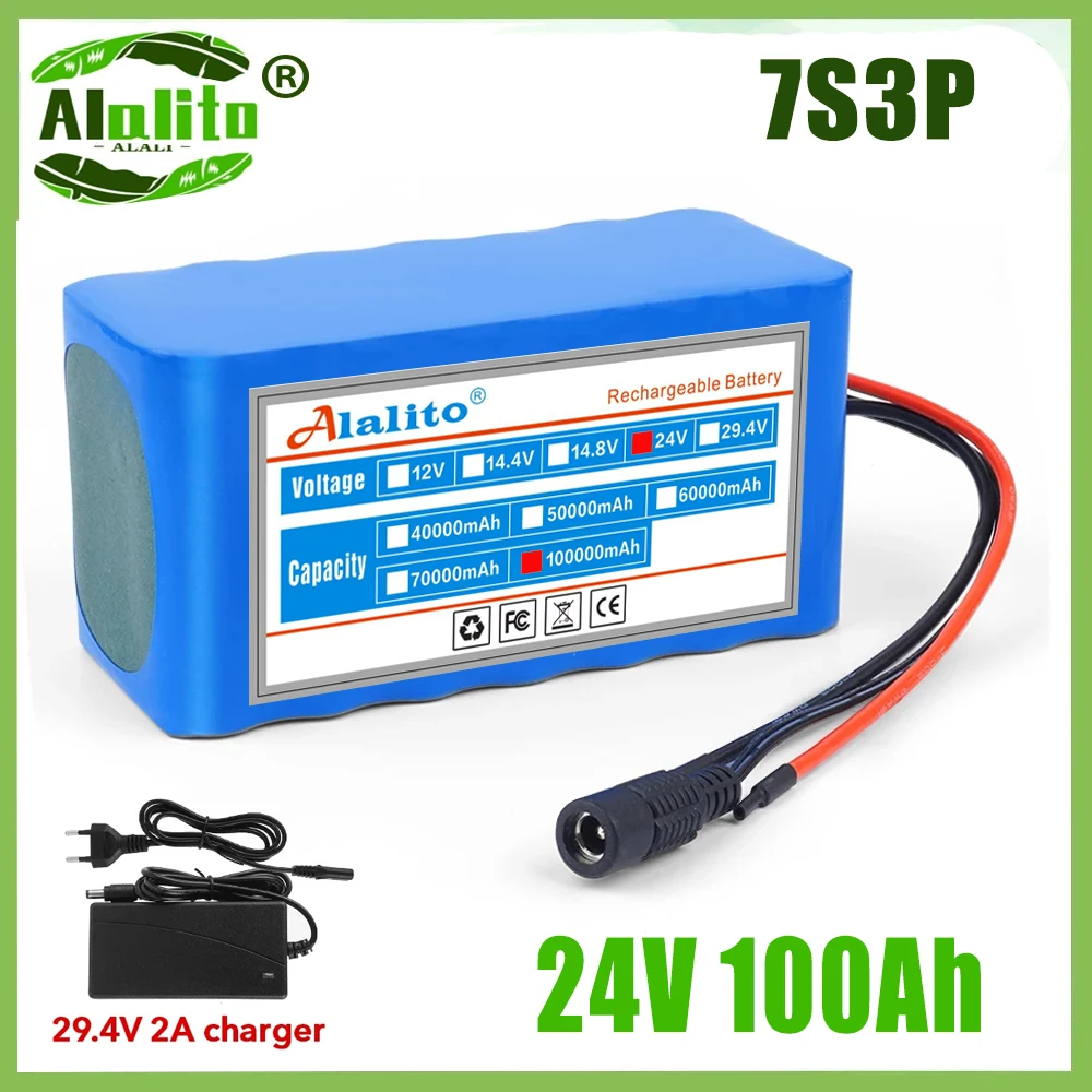 

24V 100Ah 7S3P 18650 29.4V 100000mAh Li-ion Battery Pack for wheelchairs power Li-ion Replacement Battery + 2A Charger