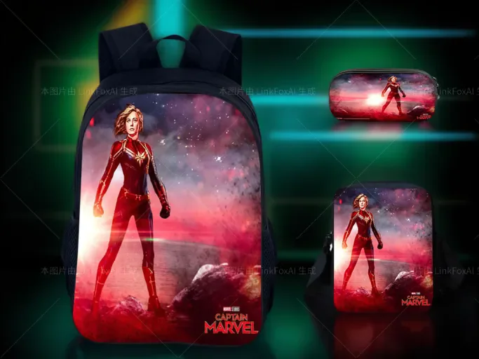 

Captain Marvel Student Super Hero Backpack Set-Casual Rucksack+Shoulder Bag+Pencil Case for School,Outdoor