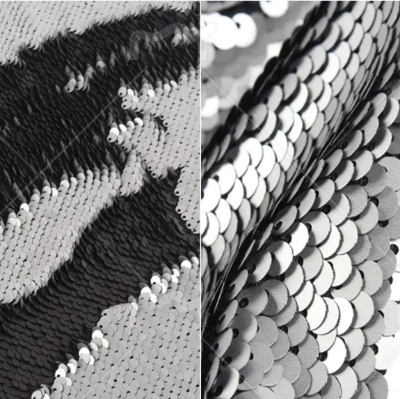 Embroidered Sequins Fabric Silver Black Fish Scales DIY Decor Props Wedding Dress Mermaid Skirt Stage Clothes Designer Fabric