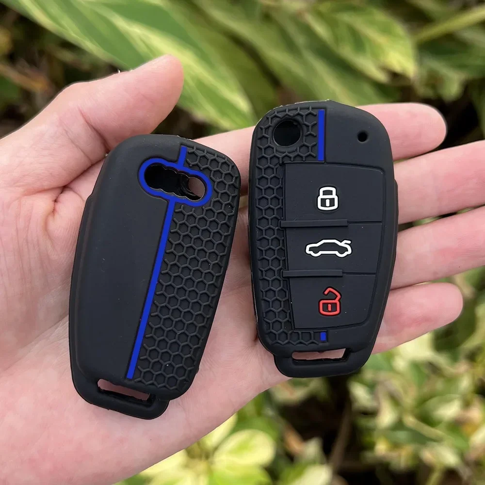 Silicone Car Key Cases Protector Cover for Audi A1 A3 A6 Q2 Q3 Q7 TT TTS R8 S3 S6 RS3 RS6 3 Buttons Folding Remote Control Key