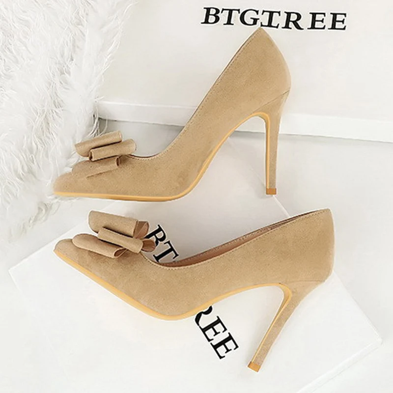 

BIGTREE модные женские туфли-лодочки с острым носком и узлом-бабочкой, элегантная весенняя обувь на шпильке, Zapatos De Mujer