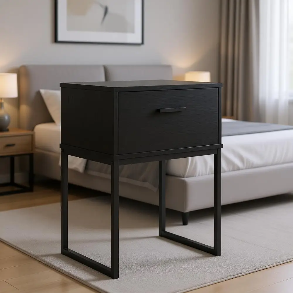 

Metal Legged Nightstand, 26.02 Tall, Black
