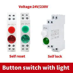 Push Button Switch With LED Signal Lamp JP9 Series ACDC 24V 220V Pilot Lights Din Rail Mount Indication Light RED GREEN Lamp
