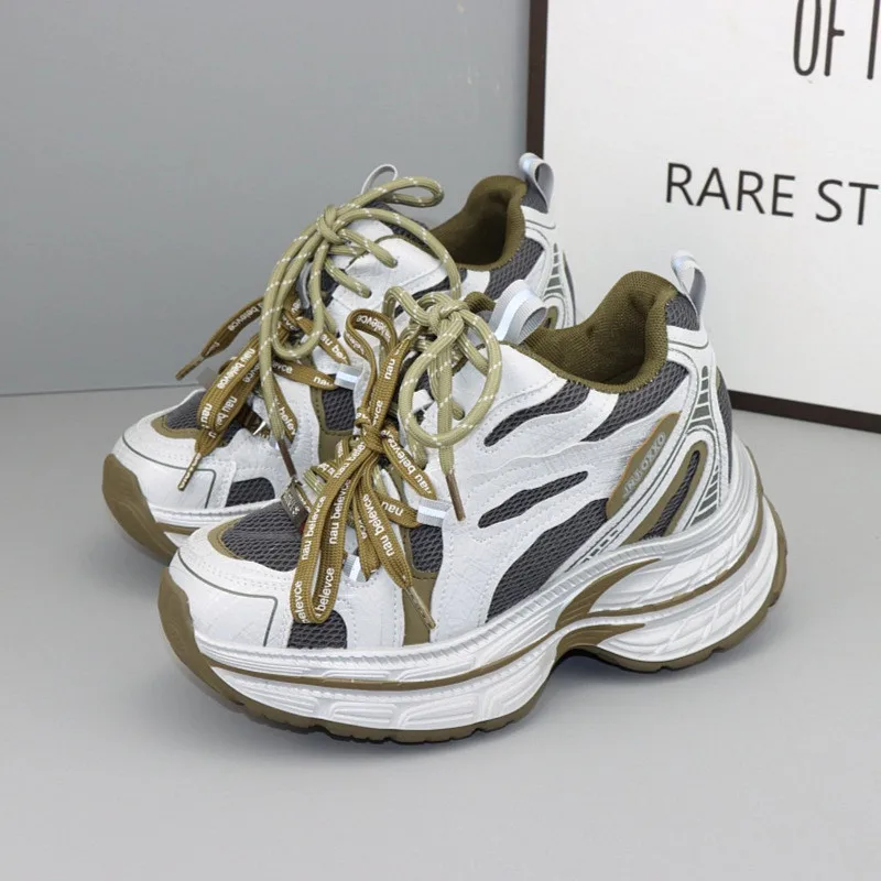 Autumn Women Chunky Dad Shoes 8cm Height Increasing Platform Sneakers Anti-slip Soft Sole Versatile Casual Running Shoes