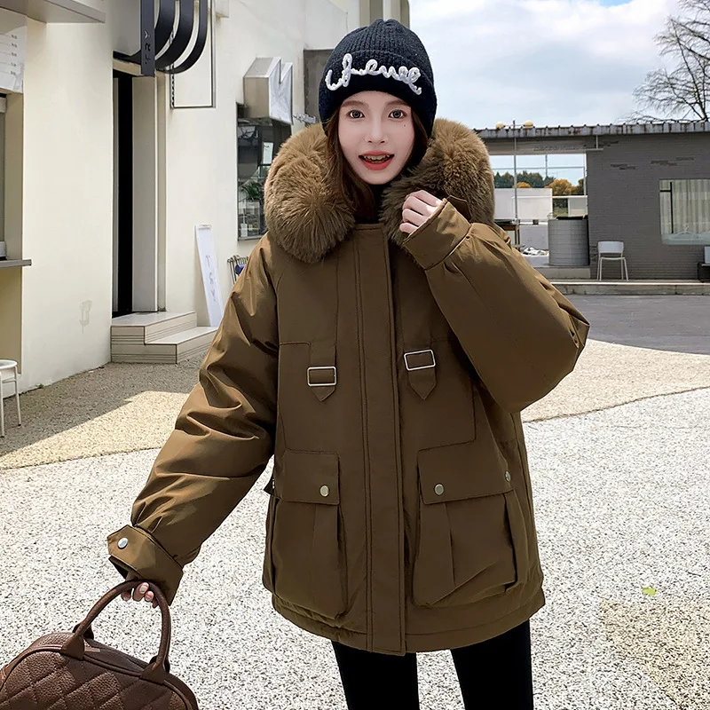 Women Parka Fashion Mid Long Coat Wool Liner Hooded Parkas 2024 New Winter Jacket With Fur Collar Warm Snow Wear Padded Clothes