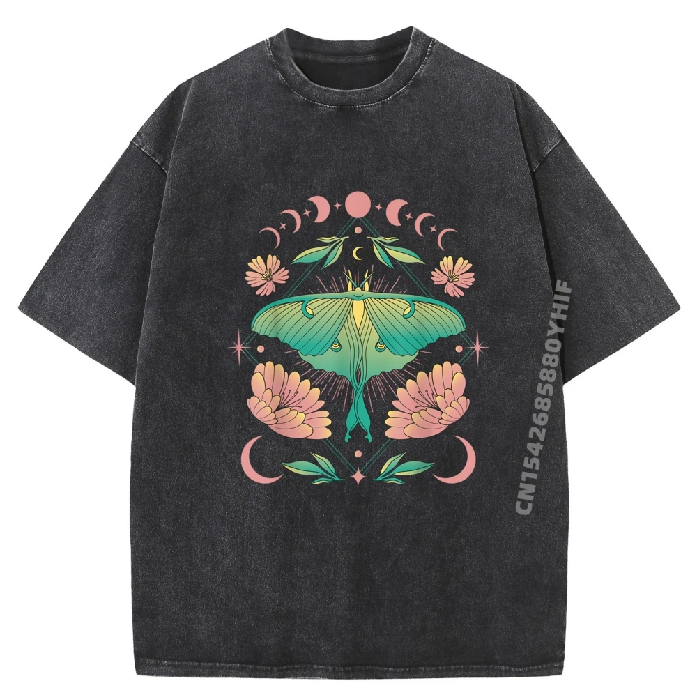

Luna Moth Moon Phase Luna Moth Academy Luna Moth Негабаритная футболка Мужские повседневные потертые футболки Креативная футболка с принтом