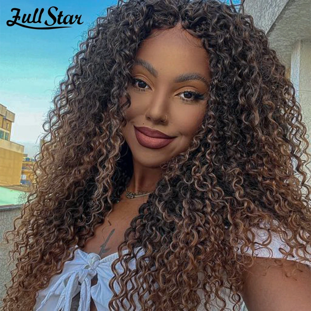 

Deep Wave Synthetic Hair Large Curl Double Layer Hair Curtain Gradient Brown Wine Red Suitable for Black Women Hair Extensions