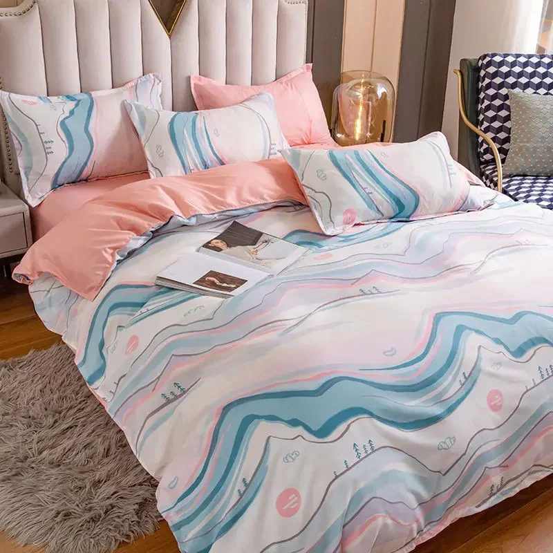 

Nordic Style Luxury Bedding Set Soft Washed Cotton Sheet Quilt Cover Pillowcase Single Double Bed Linen Sheet 230*250 CM