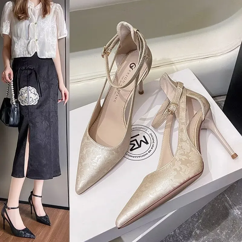 

Super Soft New Chinese-style Single-strap Hollow-out Thin-heeled Breathable High Heels,comfortable To Wearversatile Single Shoes