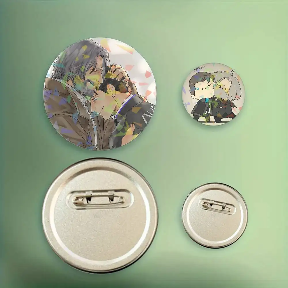 Broches de Botón de Hank y Connor de D-Detroit, Decoración para Mochilas y Ropa, Insignia de Ciencia Ficción de Dibujos Animados, Joyería Láser