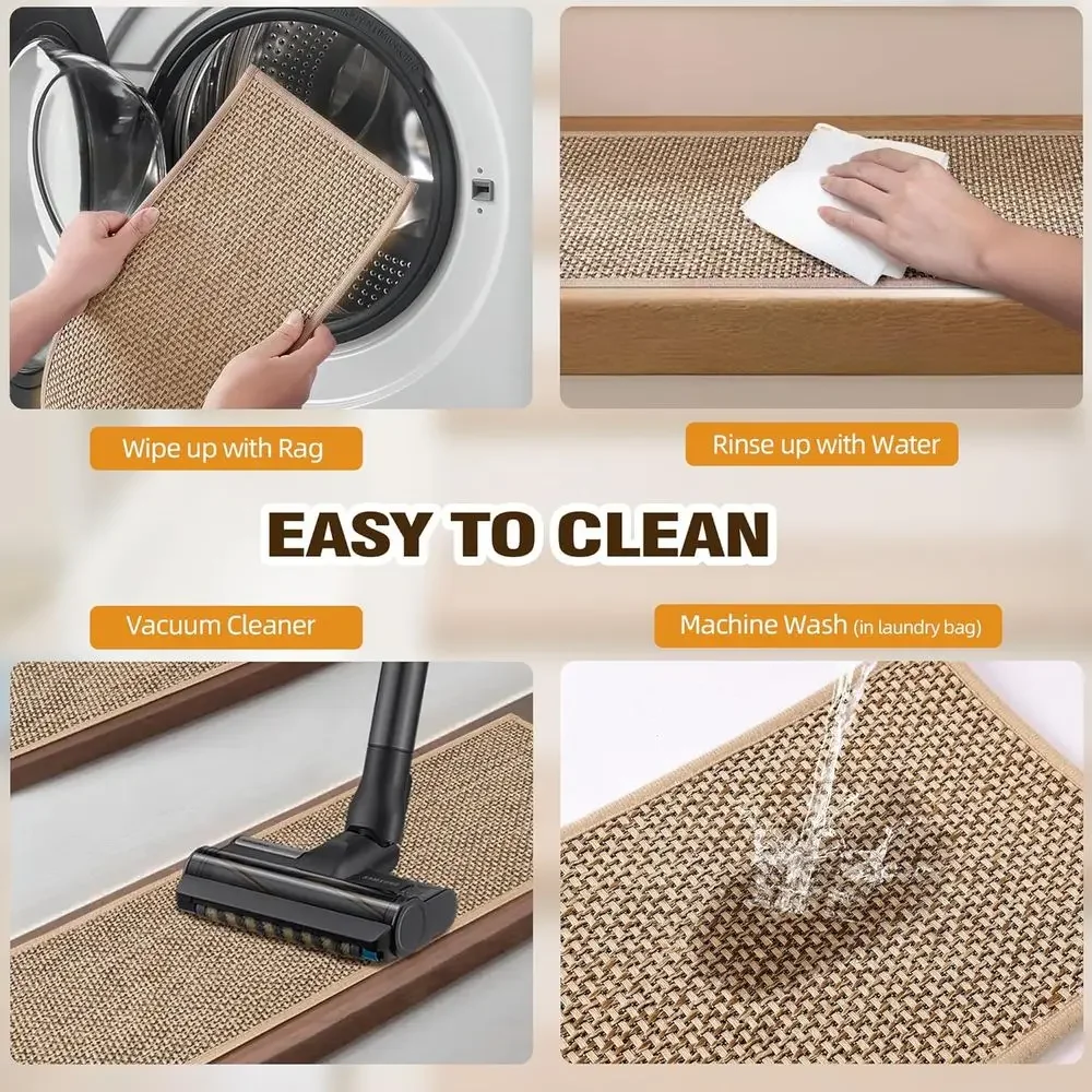 سلالم من الكتان المسامي، سجادة لاصقة غير قابلة للانزلاق لخطوات خشبية، 15 قطعة + 1 حصيرة هبوط، غطاء سلم داخلي 8 × 30 × 30 #5