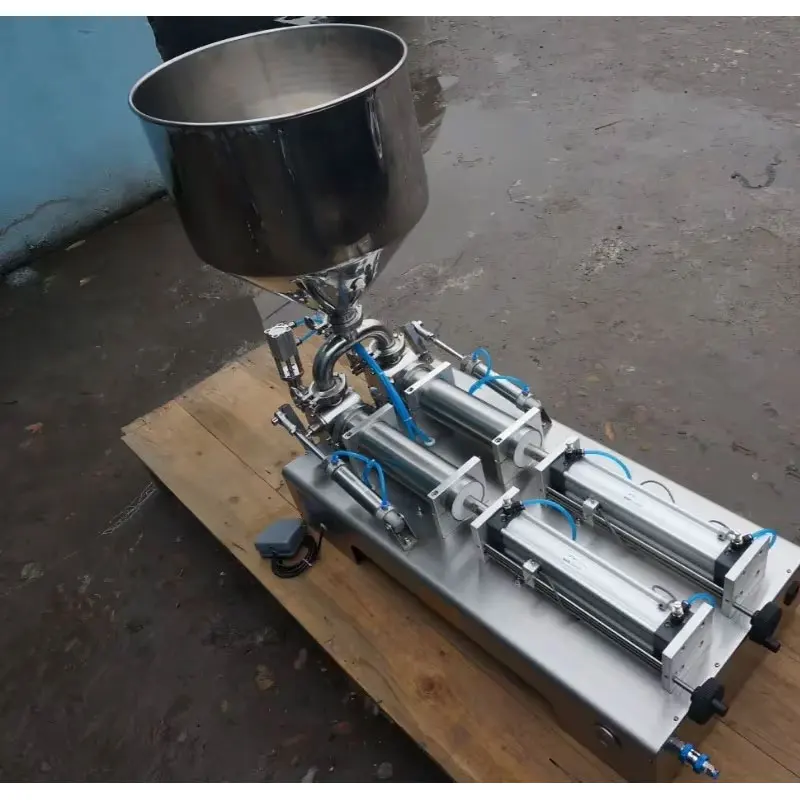 Double-head pneumatic paste filling machine sauce cream viscous paste liquid horizontal semi-automatic quantitative filling