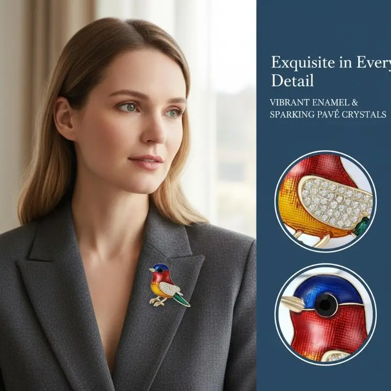 Rhinestone Bird Brooch 1 Piece Enamel Sparrow Pin for Women Unisex Animal Lapel Brooch for Gift Occasion