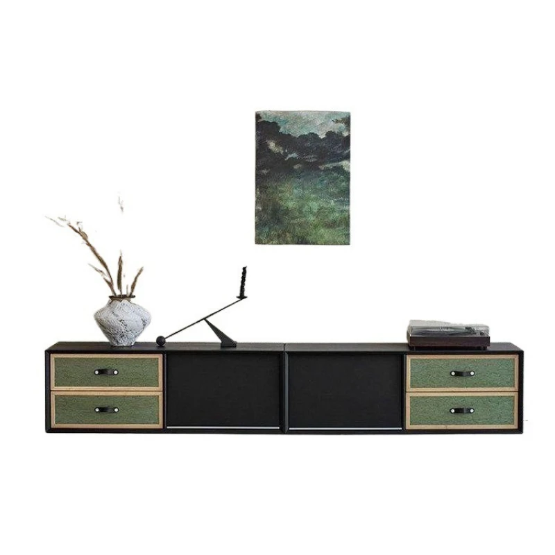 Medieval TV cabinet, living room floor-to-ceiling household solid wood combination storage and locker integrated