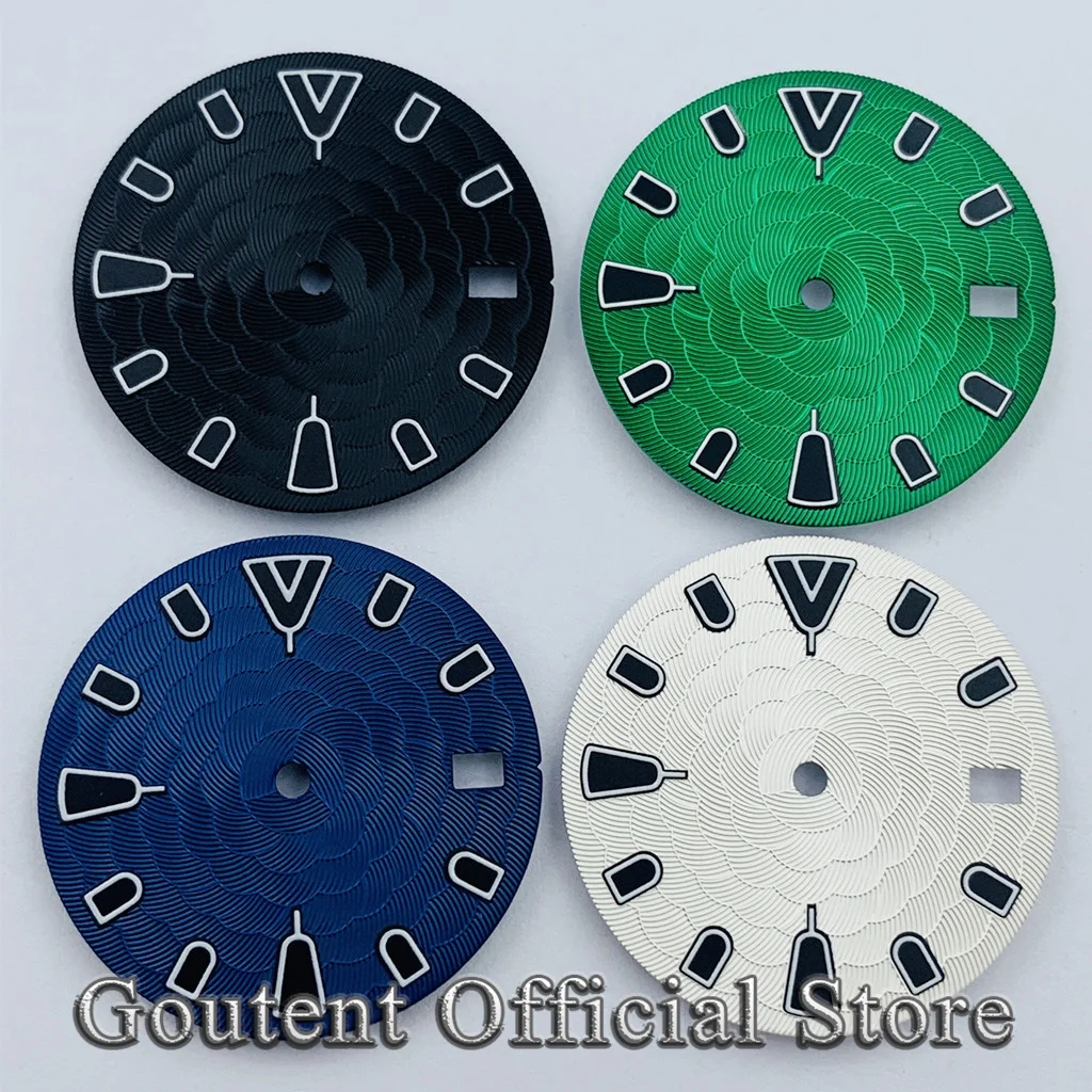 Goutent new 28.5mm Watch Dial​ Green Luminous Fit NH34 NH35 Movement Fit 3 O'Clock Crown 3.8 O'Clock Crown Watch accessories