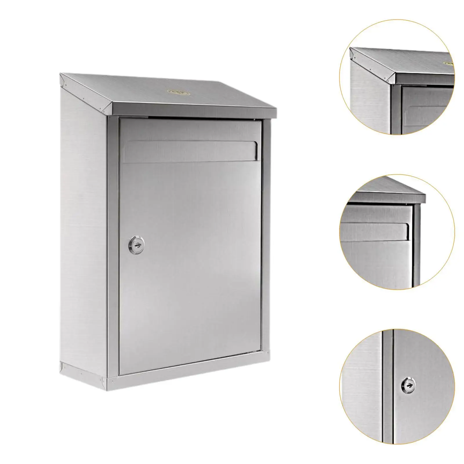Outdoor Wall Mounted Mailbox Stainless Steel Secure Lock Post Box Rainproof Large Capacity Letterbox for House Gate
