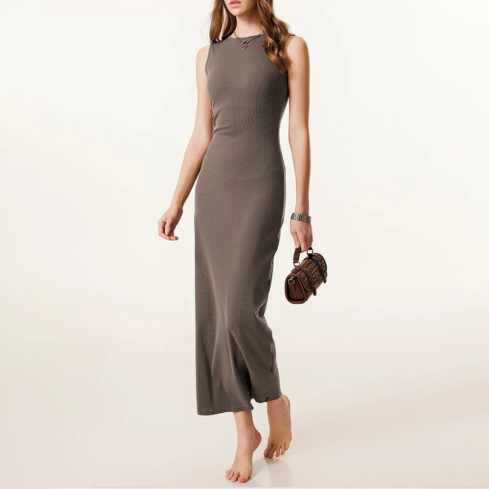 Robes longues moulantes tricotées élégantes pour femmes, automne hiver, décontractées, sans manches, robe Maxi de soirée, Sexy, 2025