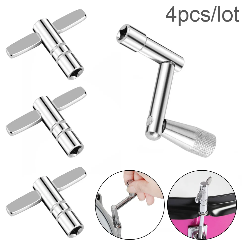 Drum Head Tuning Wrench with 3pcs T Shaped 5.5mm Square Mouth Universal Drum Key + 1pc Z Shaped Quickly Disassemble Drum Key