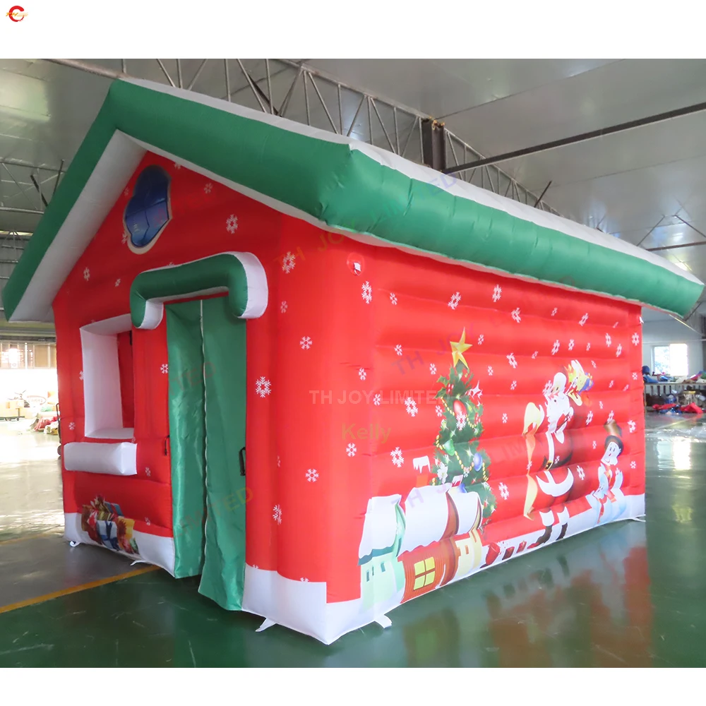 Szybka wysyłka 4x3m dmuchany domek świąteczny, dmuchany namiot grotto Świętego Mikołaja z dmuchawą na sprzedaż