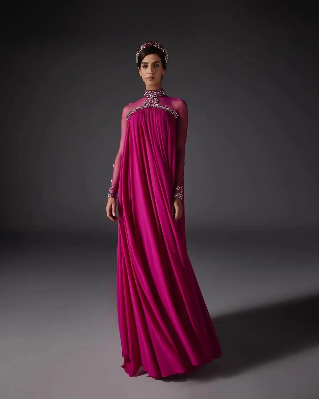 

customized Red Saudi Arabia Long Sleeves Prom Gowns Beads Formal Occasion Pregnant Evening Dress Floor Length Wedding Party Gown