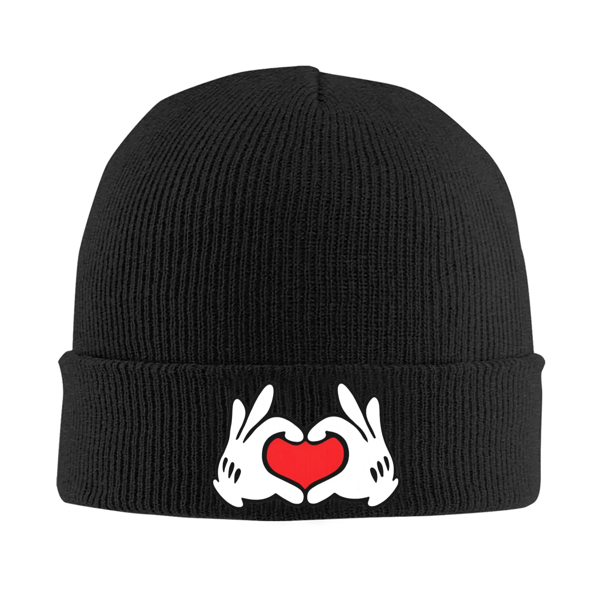 Cute Mickey Mouse Valentine Hand Love Knitted Caps Women's Men's Beanie Autumn Winter Fashion Hat Acrylic Heart Warm Caps