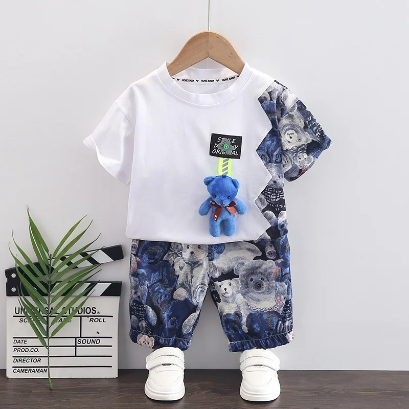 Children Cotton Clothes Summer Baby Boys Cartoon Bear T Shirt Shorts 2Pcs/Sets Infant Kids Fashion Toddler Tracksuits