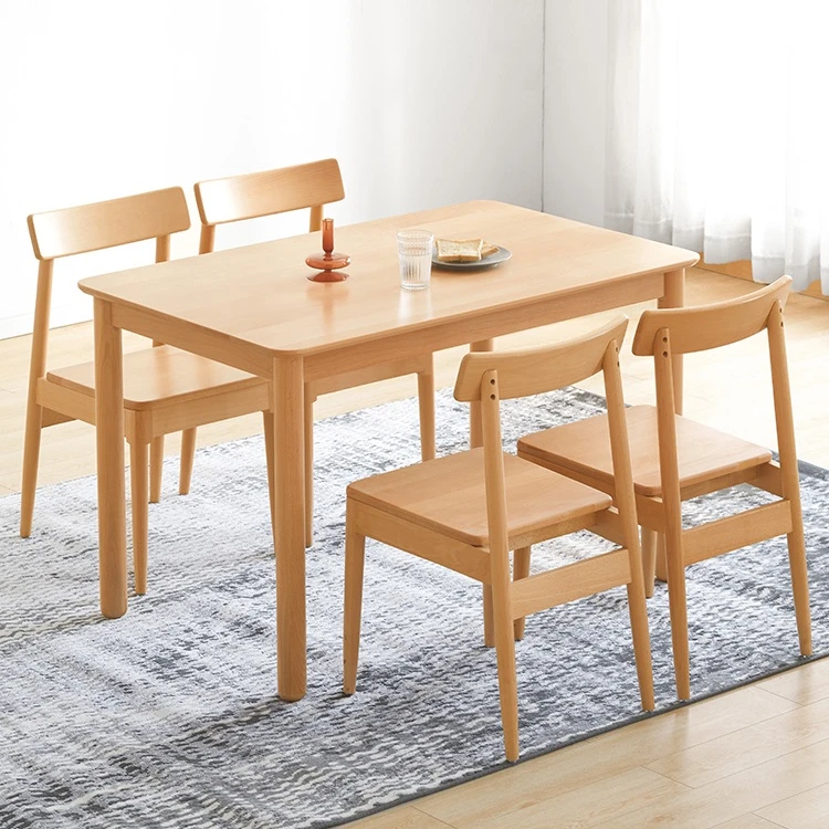 Modern Nordic Style Solid Beech Wood Dining Room Furniture Wooden Dinner Table Set