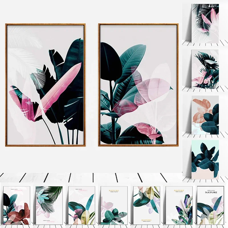 

Colorful Plant Pink Art Picture Home Decor Nordic Canvas Painting Wall Art Modern Nature Leaf Posters and Prints for Living Room