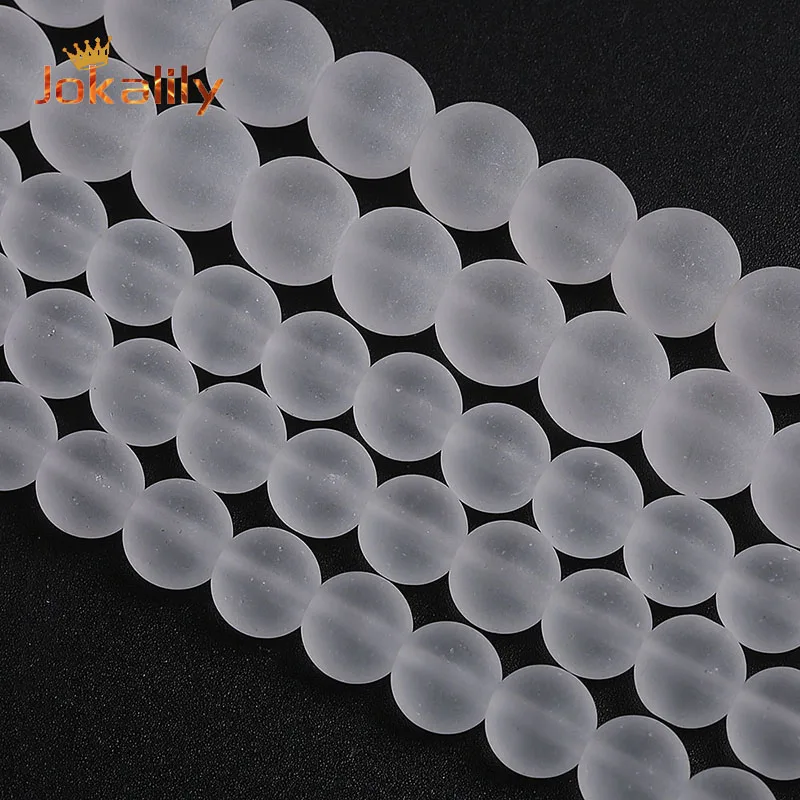 Matte White Crystal Glass Beads Natural Stone Round Loose Beads For Jewelry Making DIY Bracelets Necklaces 4 6 8 10 12mm 15 inch