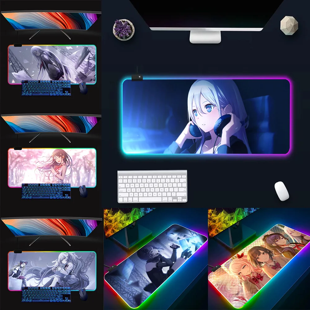 Project Sekai Colorful Stage RGB Pc Gamer Keyboard Mouse Pad Mousepad LED Glowing Mouse Mats Rubber Gaming Computer Mausepad