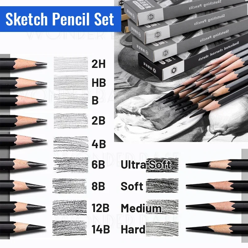 Boxed Professional 2H HB B 2B 4B 6B 8B 12B 14B Graphite Mixed Sketching Pencil Sketch Charcoal Pencils for Beginners Enthusiast