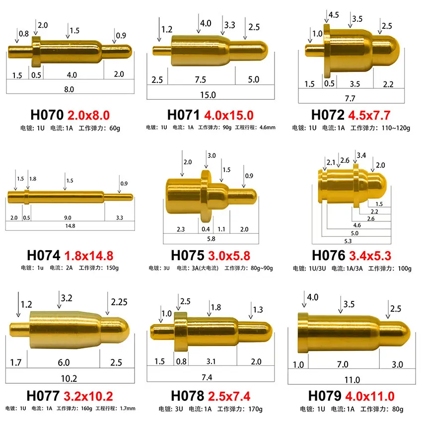 5pcs H045-H080 Pogo Pin Connector Pogopin Battery Spring Load Contact SMD DIP PCB 5 6 8 9 10 11 12 15 16 19mm Test Spring Probe - Image 6