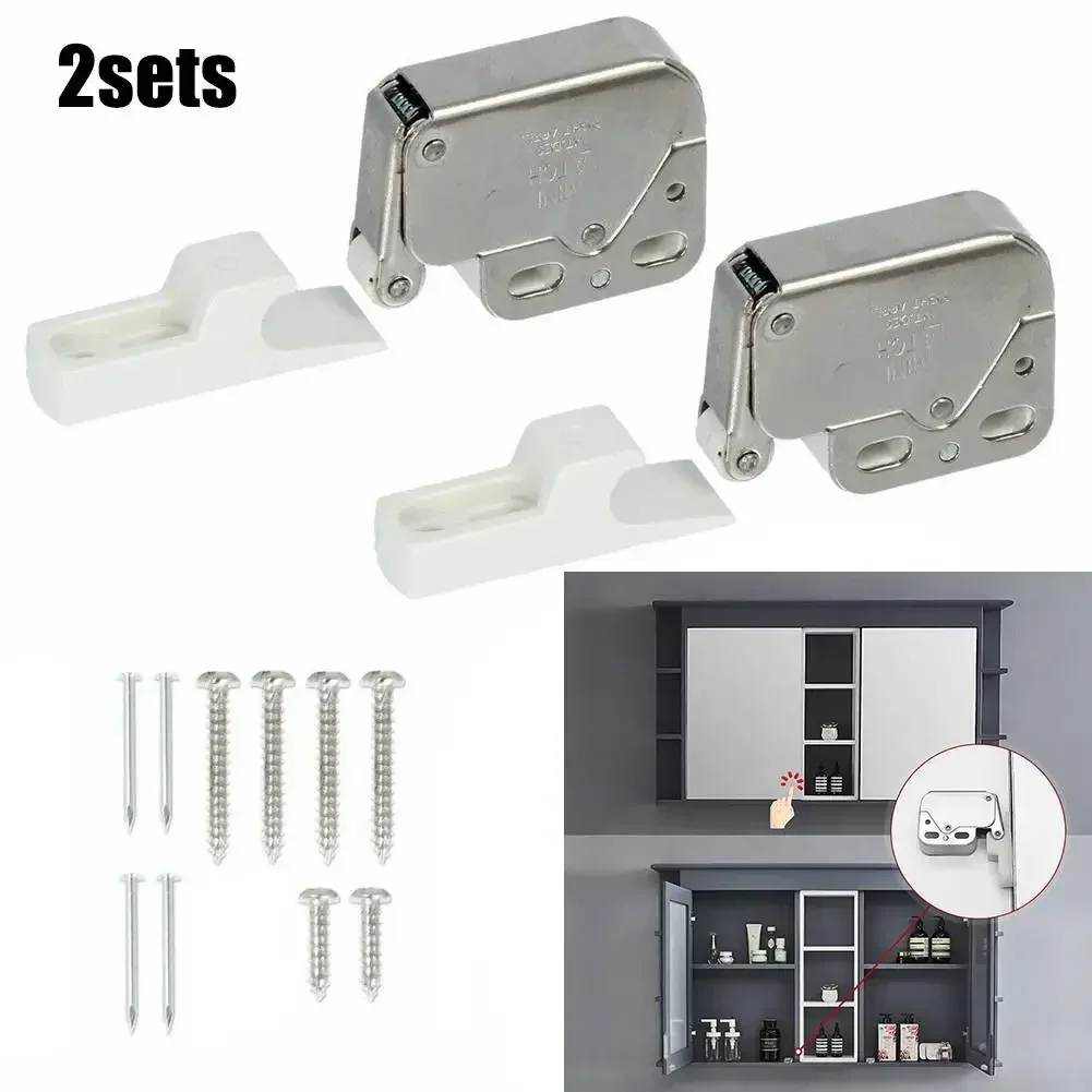 2x Self-locking Door Boat Mini Push Catch Latch Cabinets Caravan Motorhome Cupboard Doors Cupboard Lock With Cross Key