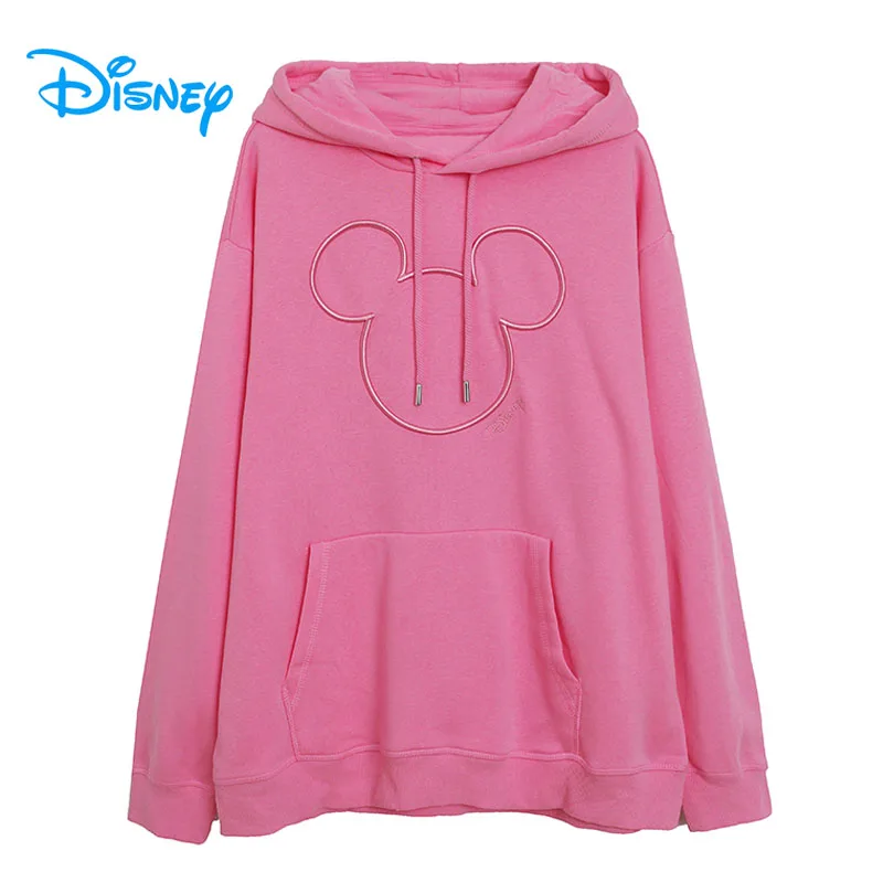 Disney Mickey Mouse Embroidery Hooded Sweatshirt Women Casual Fleece Hoodies Pullover Tops Cartoon Loose Jumper Jacket 4 Colors