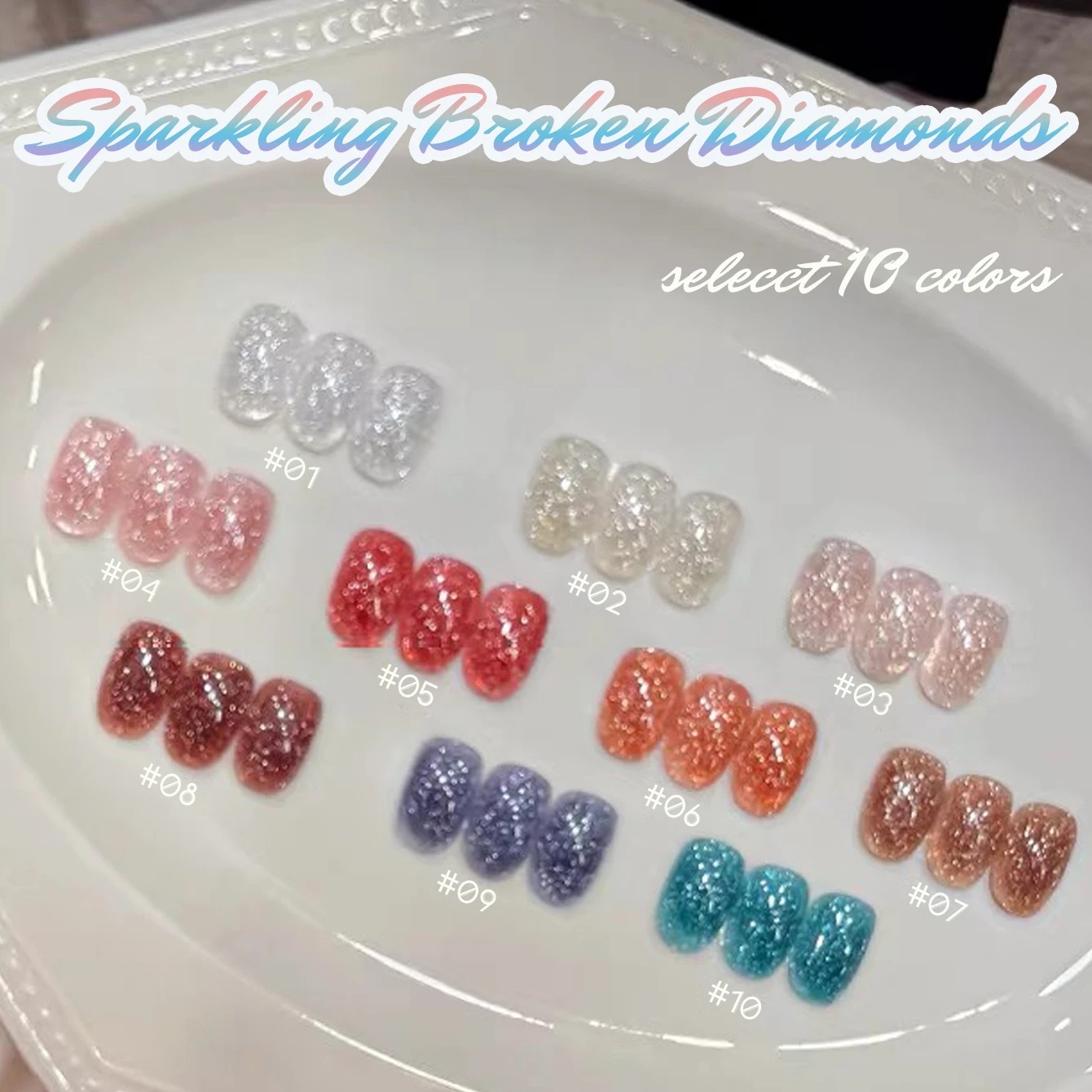1pcs TC High Density Sparkling White Blue Broken Diamond Gel Nail Polish New Flash Reflective Dark Red Broken Diamond Nail Art