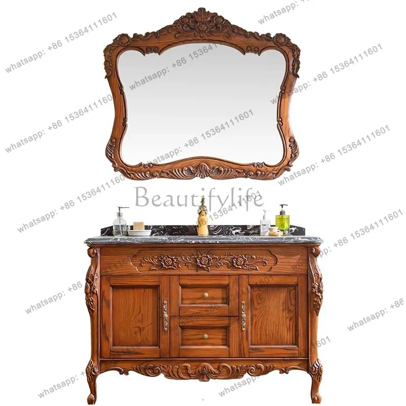 European bathroom cabinet solid wood floor-to-ceiling bathroom washstand combination