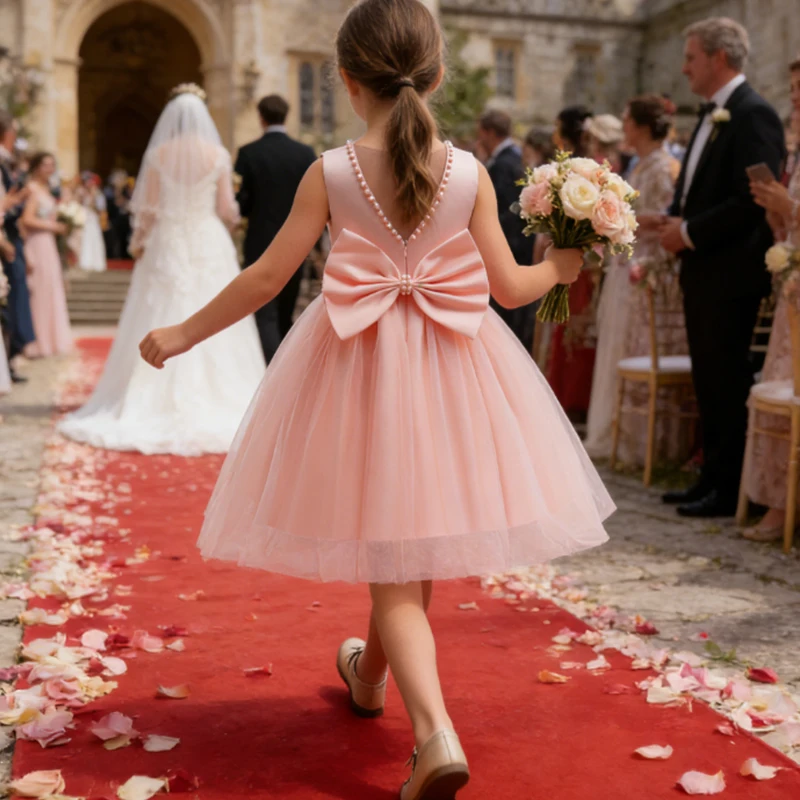 Bridesmaid Dress For Girls Flower Girl Dresses For Weddings Prom Gown Big Bow Girls Party Dress Pageant Vestidos Tulle Gown