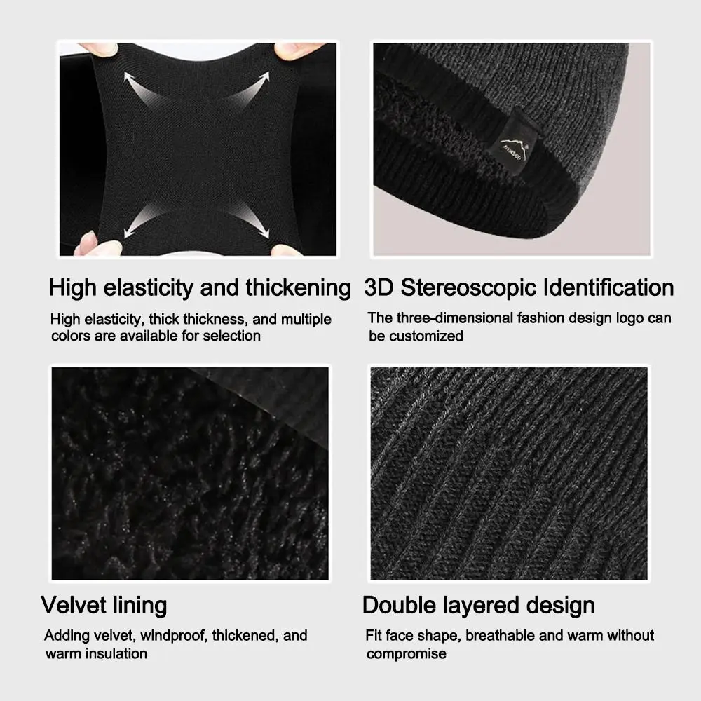 Fashion Warm Hat Scarf Set Fleece Lining Neck Protection Skullcap Riding Hat Winter