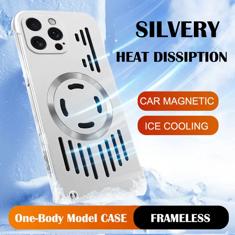 Coque pour iPhone 16 16E 15 14 13 12 11 Pro Max Plus Mini, sans cadre, en PC métallique rigide, dissipation thermique, protection magnétique, coque arrière