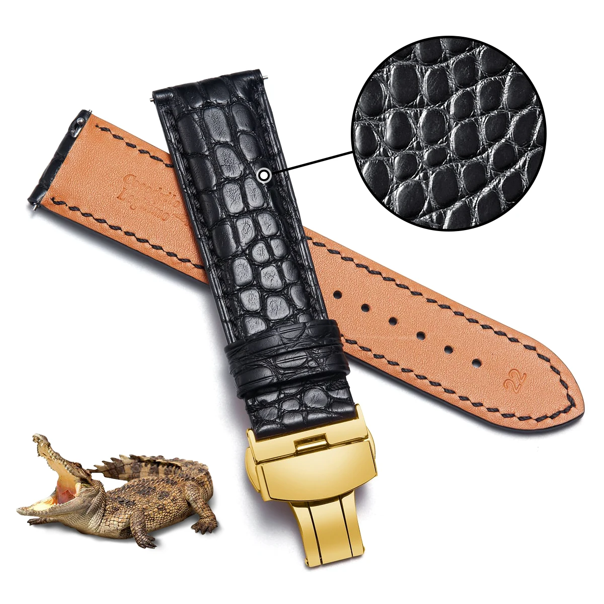 

BINLUN Alligator Leather Watch Bands for Men Watch Straps Handmade Crocodile Grain Quick Release Replacment Genuine Classic Leat